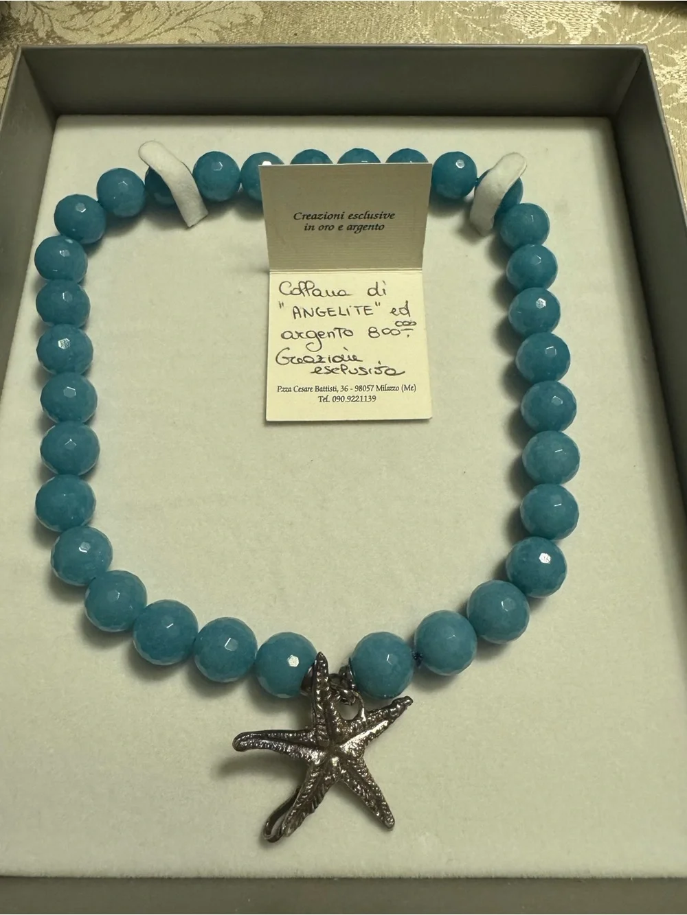 Antonello Piccione Italy 91.2% Fine Silver Starfish Angelite Beaded Necklace Box